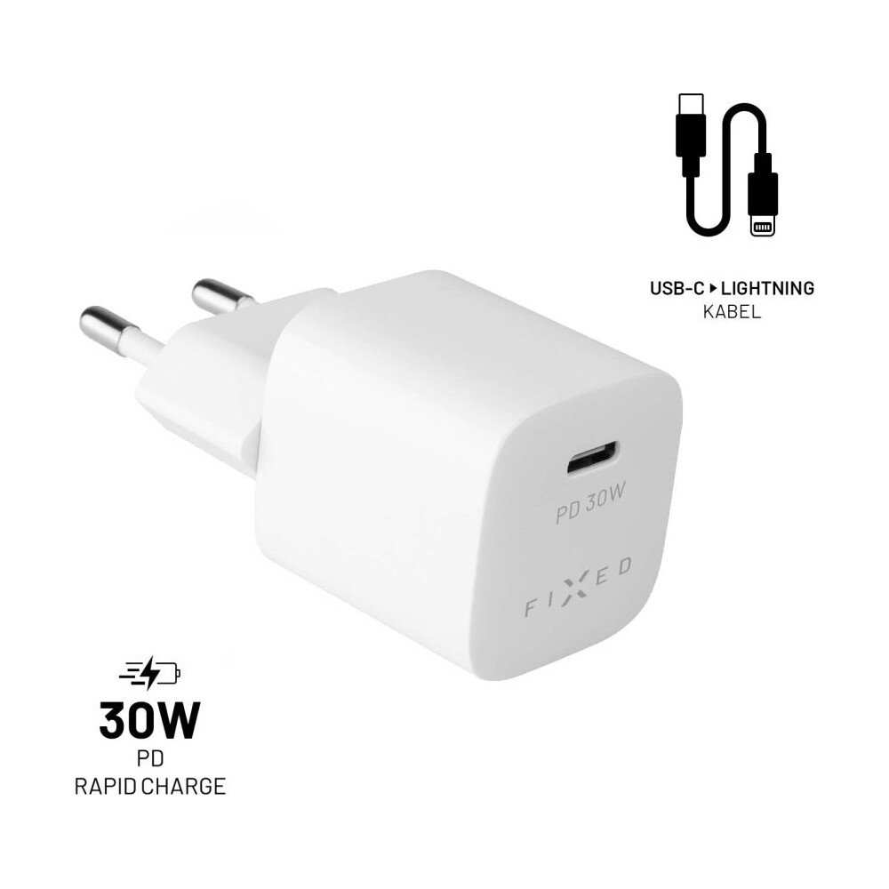 FIXED-Mini-set-sitove-nabijecky-s-USB-C-vystupem-a-USB-C-Lightning-kabelu-podpora-PD-1-2-metr-MFI