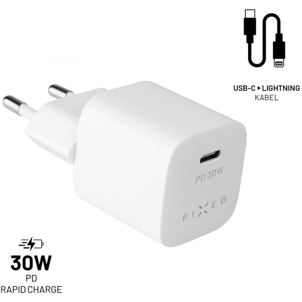 FIXED-Mini-set-sitove-nabijecky-s-USB-C-vystupem-a-USB-C-Lightning-kabelu-podpora-PD-1-2-metr-MFI
