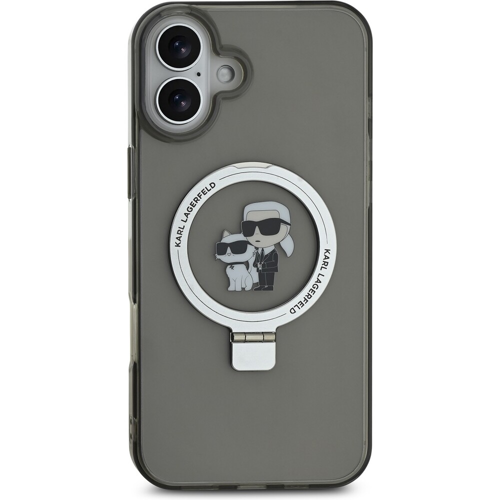 Karl-Lagerfeld-Ringstand-Karl-and-Choupette-MagSafe-kryt-pro-iPhone-16-cerny