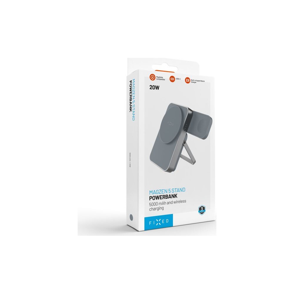 FIXED-MagZen-5-Stand-MagSafe-powerbanka-5000-mAh-se-stojankem-20W-seda