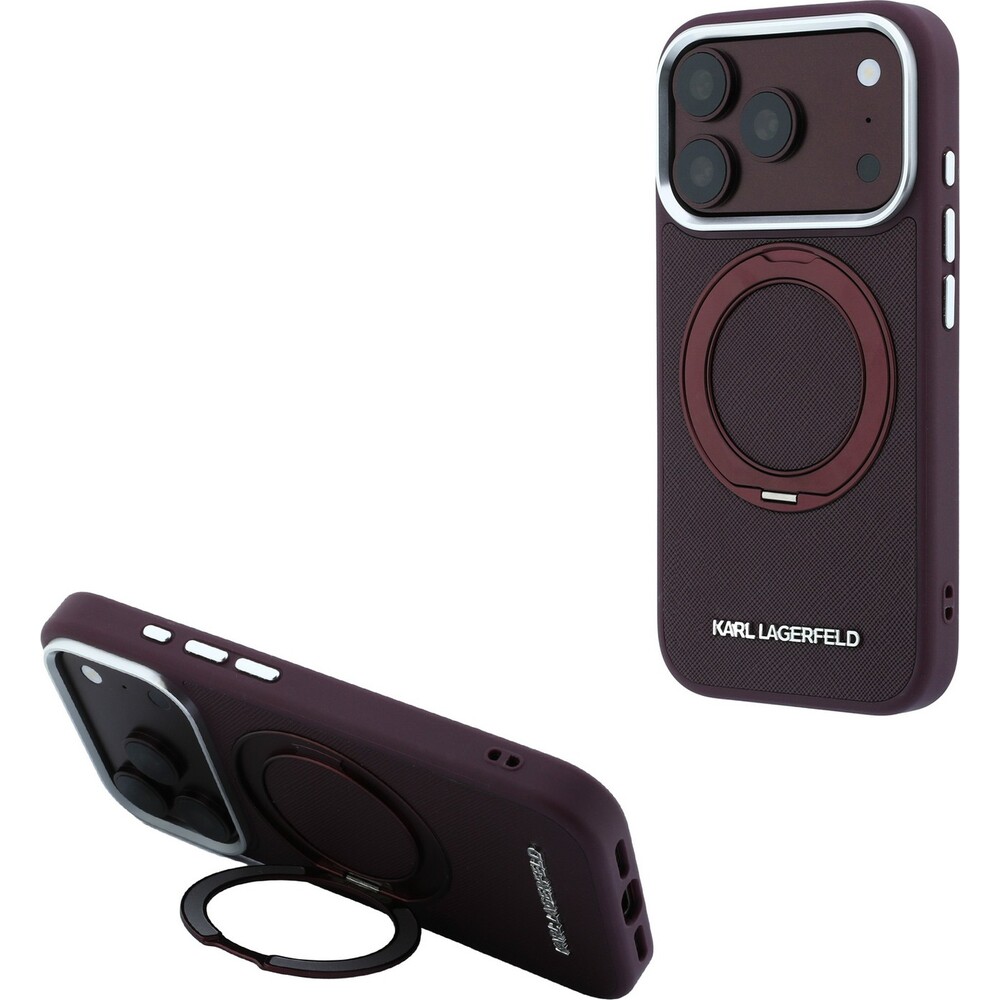 Karl-Lagerfeld-PU-Saffiano-Ring-Stand-MagSafe-kryt-iPhone-18-Pro-Max-vinovy