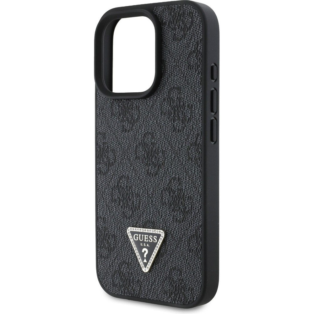 Guess-PU-4G-Strass-Triangle-Metal-Logo-kryt-pro-iPhone-16-Pro-cerny