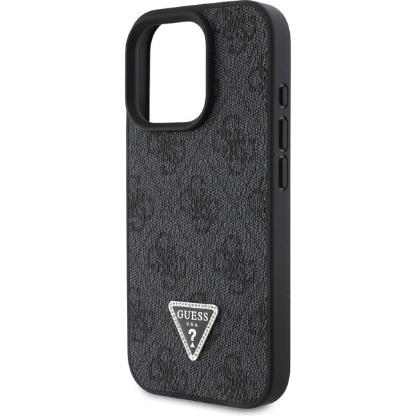 Guess-PU-4G-Strass-Triangle-Metal-Logo-kryt-pro-iPhone-16-Pro-cerny