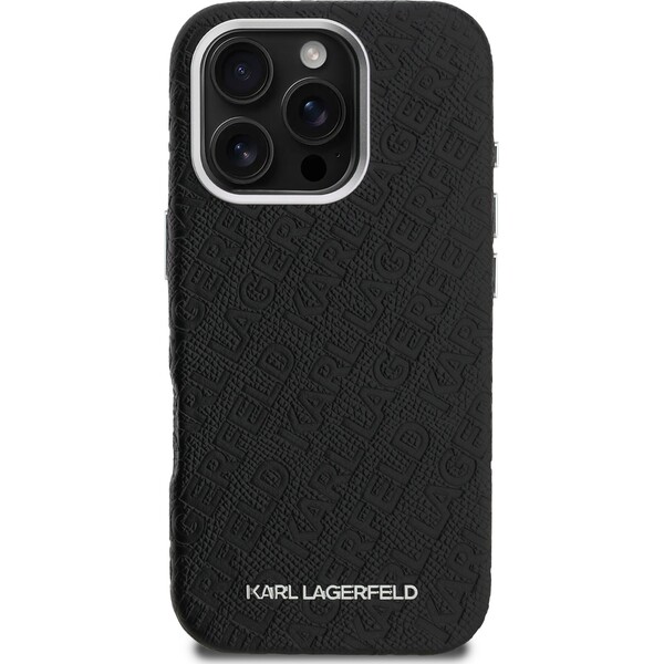 Karl-Lagerfeld-Grained-PU-Repeated-Logo-MagSafe-kryt-iPhone-16-Pro-cerny