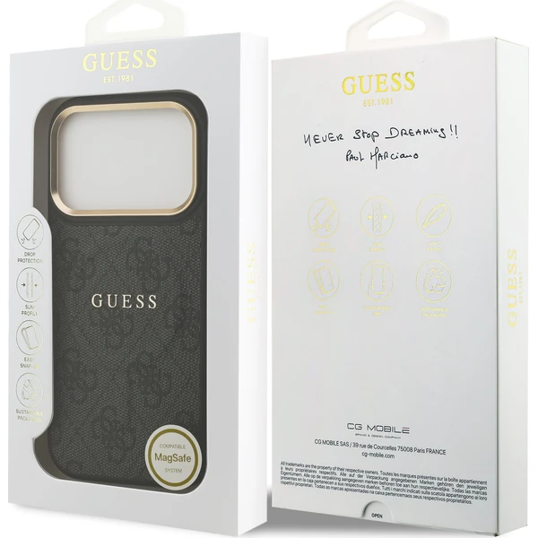 Guess-PU-Leather-4G-Gold-Frame-MagSafe-kryt-iPhone-17-Pro-cerny