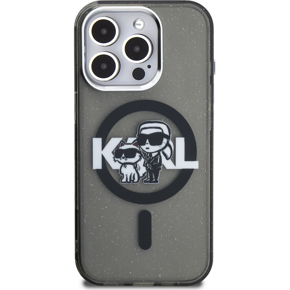 Karl-Lagerfeld-IML-Glitter-Karl-and-Choupette-Sketch-MagSafe-kryt-iPhone-15-Pro-cerny