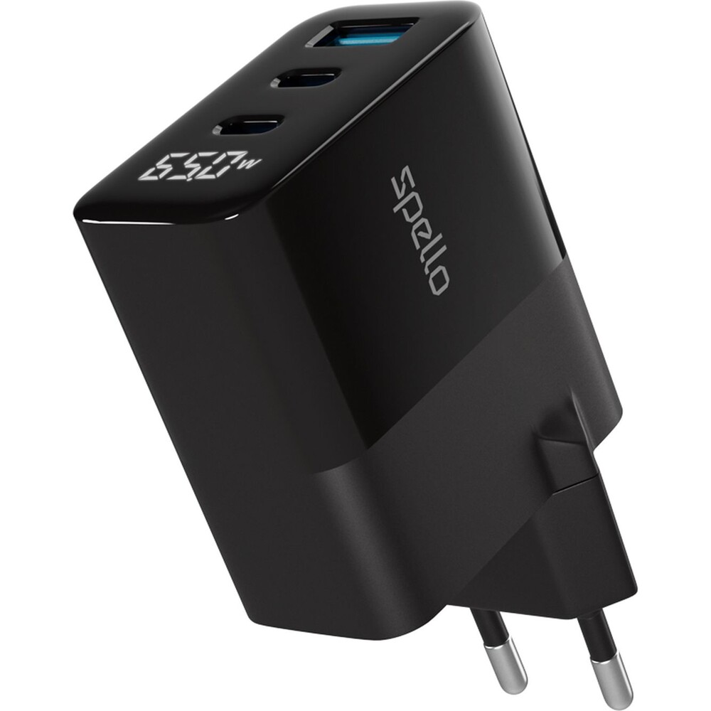 Spello-ForceBoost-Display-GaN-65W-nabijeci-adapter-cerny