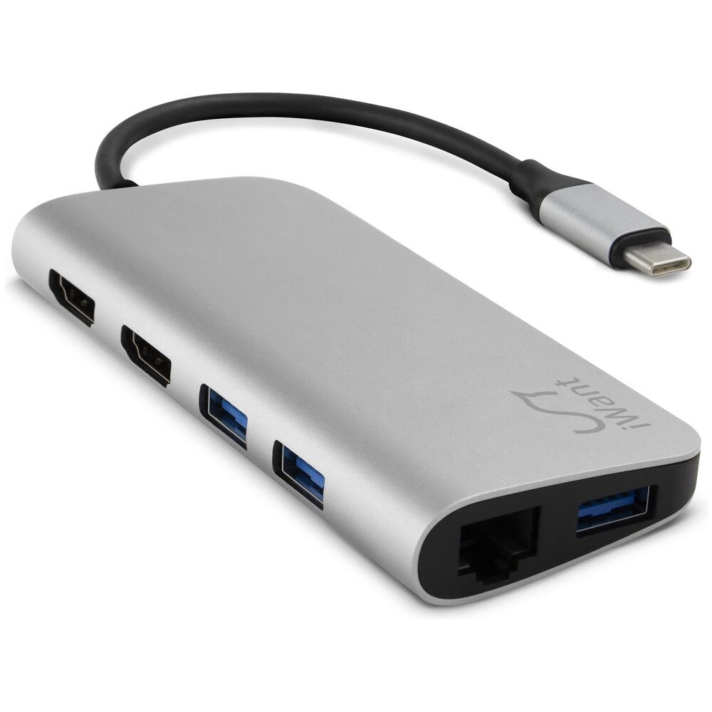 iWant-USB-C-HUB-s-3x-USB-2x-HDMI-Ethernet-SDHC-microSD-USB-C-stribrny
