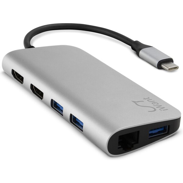 iWant-USB-C-HUB-s-3x-USB-2x-HDMI-Ethernet-SDHC-microSD-USB-C-stribrny
