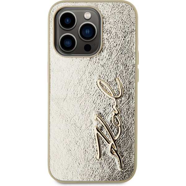 Karl-Lagerfeld-Wrinkled-PU-Signature-Logo-zadni-kryt-iPhone-15-Pro-Max-zlaty