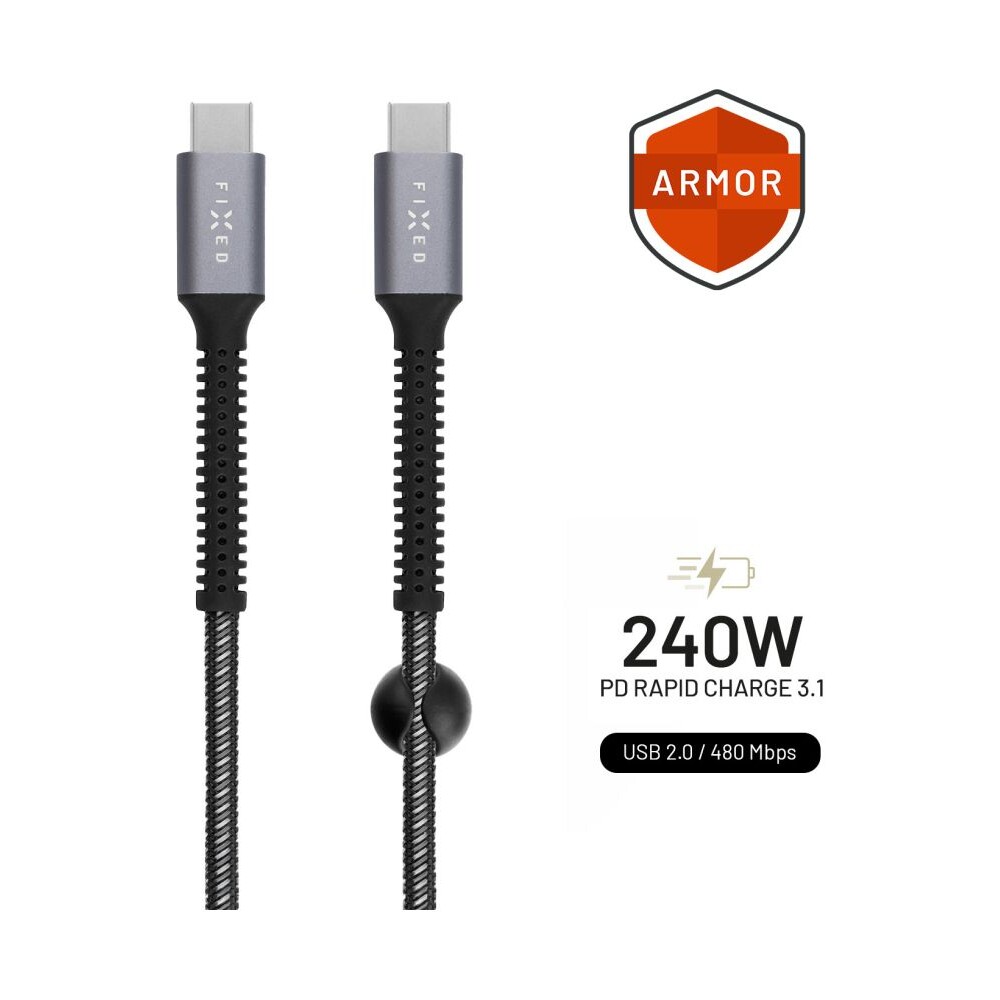 FIXED-Armor-USB-C-USB-C-napajeci-kabel-240W-2m-sedy