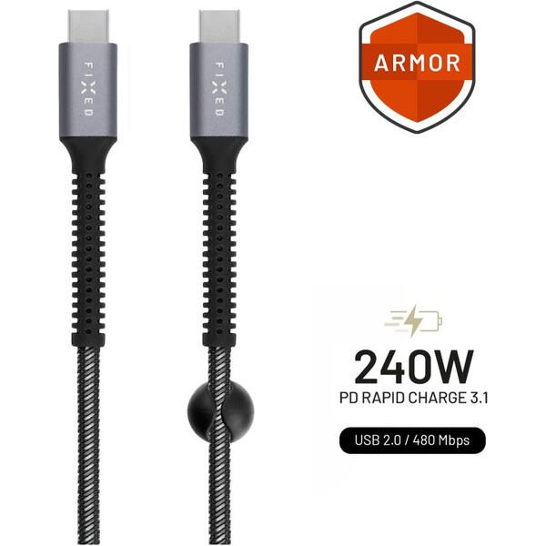 FIXED-Armor-USB-C-USB-C-napajeci-kabel-240W-2m-sedy