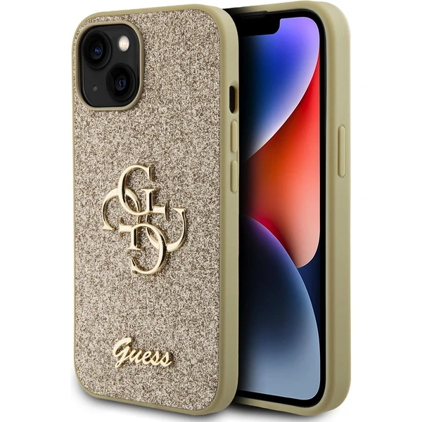 Guess PU Fixed Glitter 4G Metal Logo kryt iPhone 15 zlatý - Pouzdra - Hlavní obrázek