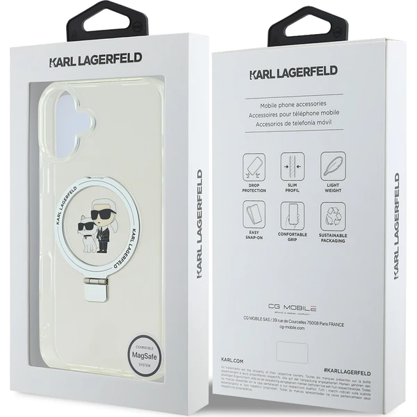 Karl-Lagerfeld-Ringstand-Karl-and-Choupette-MagSafe-kryt-pro-iPhone-16-Plus-bily