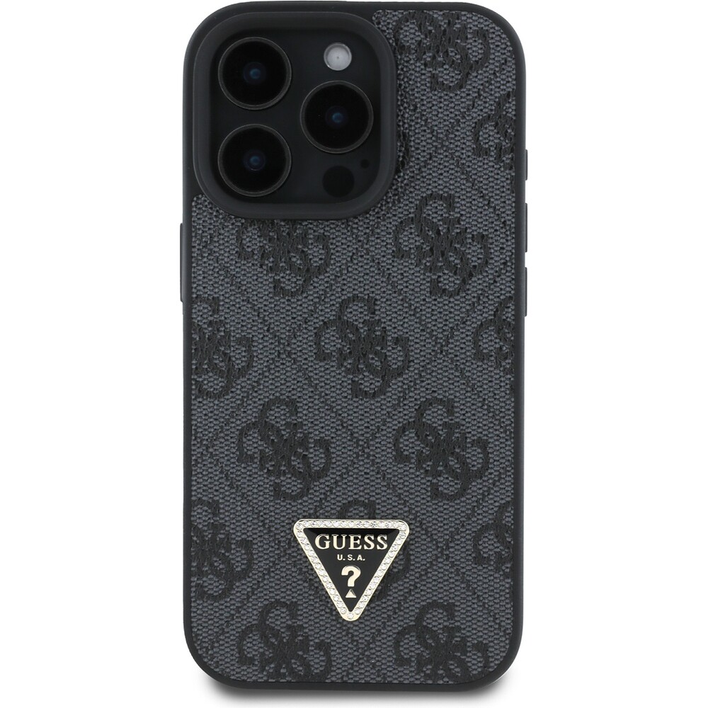 Guess-PU-4G-Strass-Triangle-Metal-Logo-kryt-pro-iPhone-16-Pro-cerny