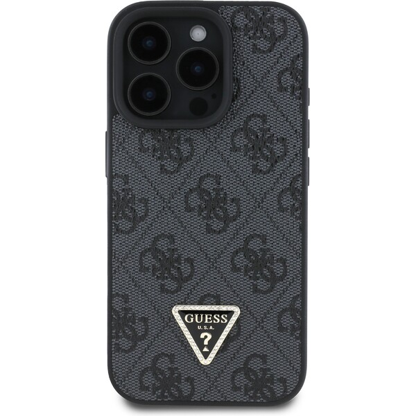 Guess-PU-4G-Strass-Triangle-Metal-Logo-kryt-pro-iPhone-16-Pro-cerny