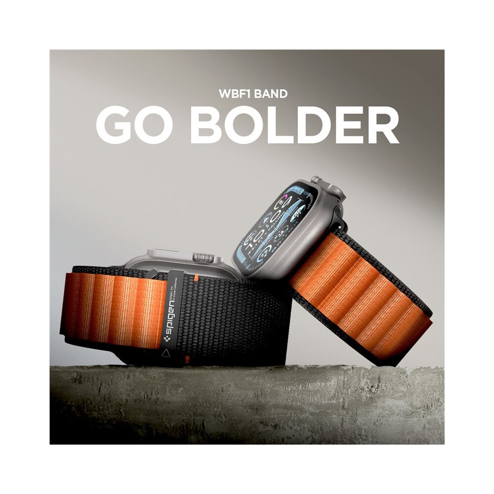 Spigen-Fabric-Band-hook-reminek-Apple-Watch-49-46-45-44mm-cerny-oranzovy