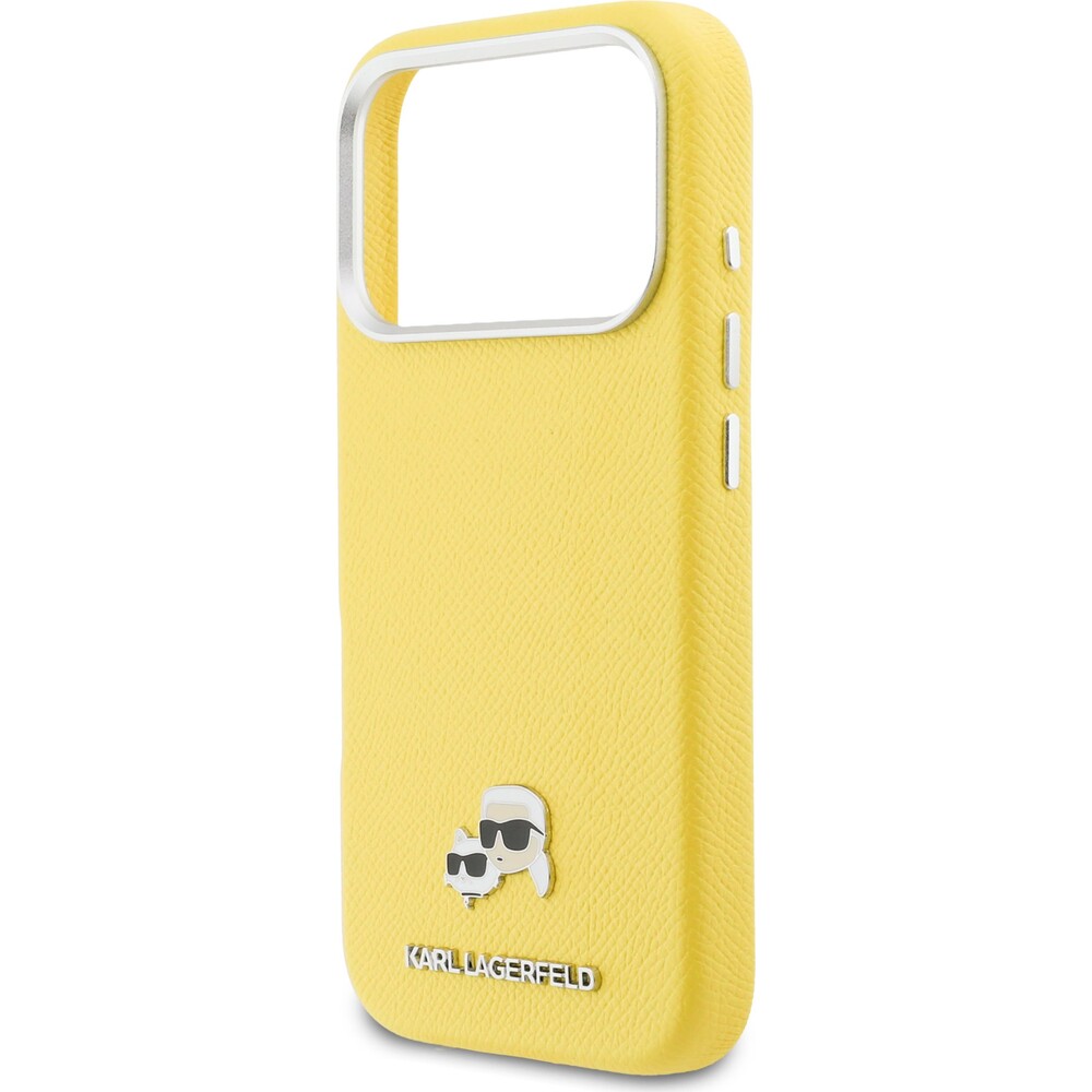 Karl-Lagerfeld-PU-Karl-and-Choupette-Heads-Pins-MagSafe-kryt-iPhone-17-Pro-zluty