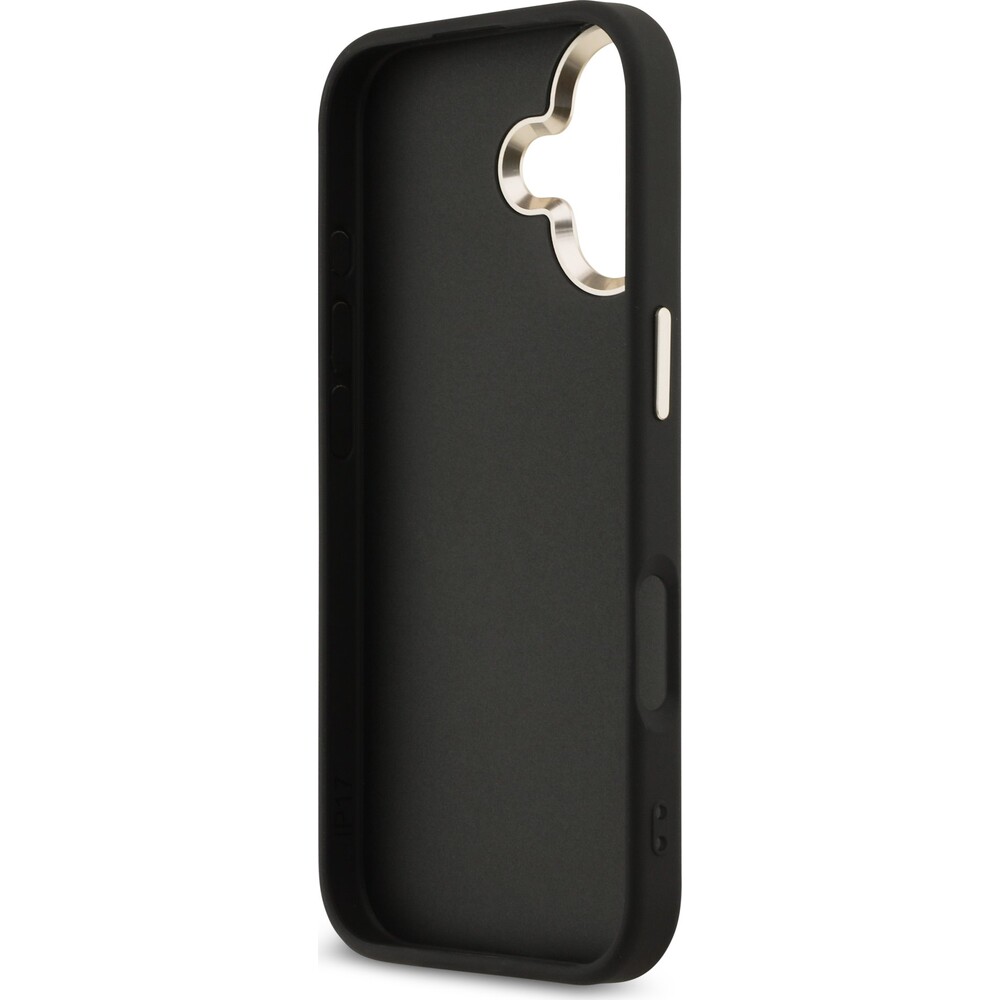 Guess-PU-Leather-4G-Metal-Logo-Gold-Frame-MagSafe-kryt-iPhone-17-cerny