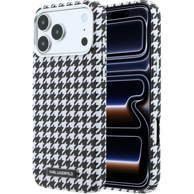 Karl Lagerfeld PU Houndstooth Resin Plate MagSafe kryt iPhone 17 Pro Max černý