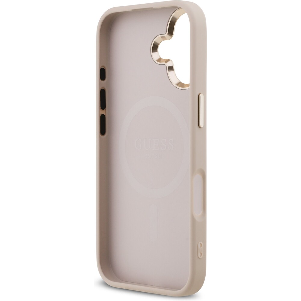 Guess-PU-Leather-4G-Triangle-Logo-Gold-Frame-MagSafe-kryt-iPhone-17-ruzovy