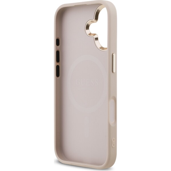Guess-PU-Leather-4G-Triangle-Logo-Gold-Frame-MagSafe-kryt-iPhone-17-ruzovy