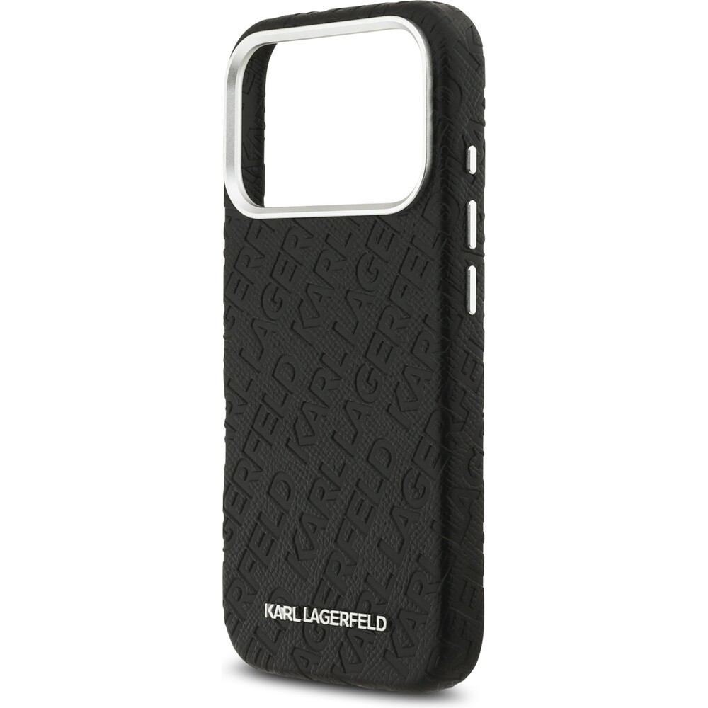 Karl-Lagerfeld-Grained-PU-Repeated-Logo-MagSafe-kryt-iPhone-17-Pro-cerny