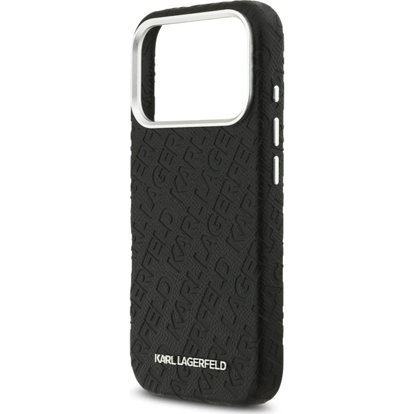 Karl-Lagerfeld-Grained-PU-Repeated-Logo-MagSafe-kryt-iPhone-17-Pro-cerny