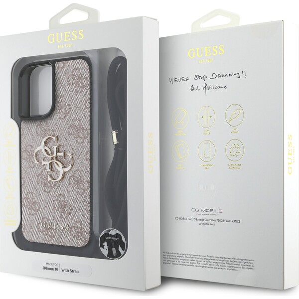 Guess-PU-4G-Metal-Logo-Crossbody-popruh-kryt-iPhone-16-ruzovy