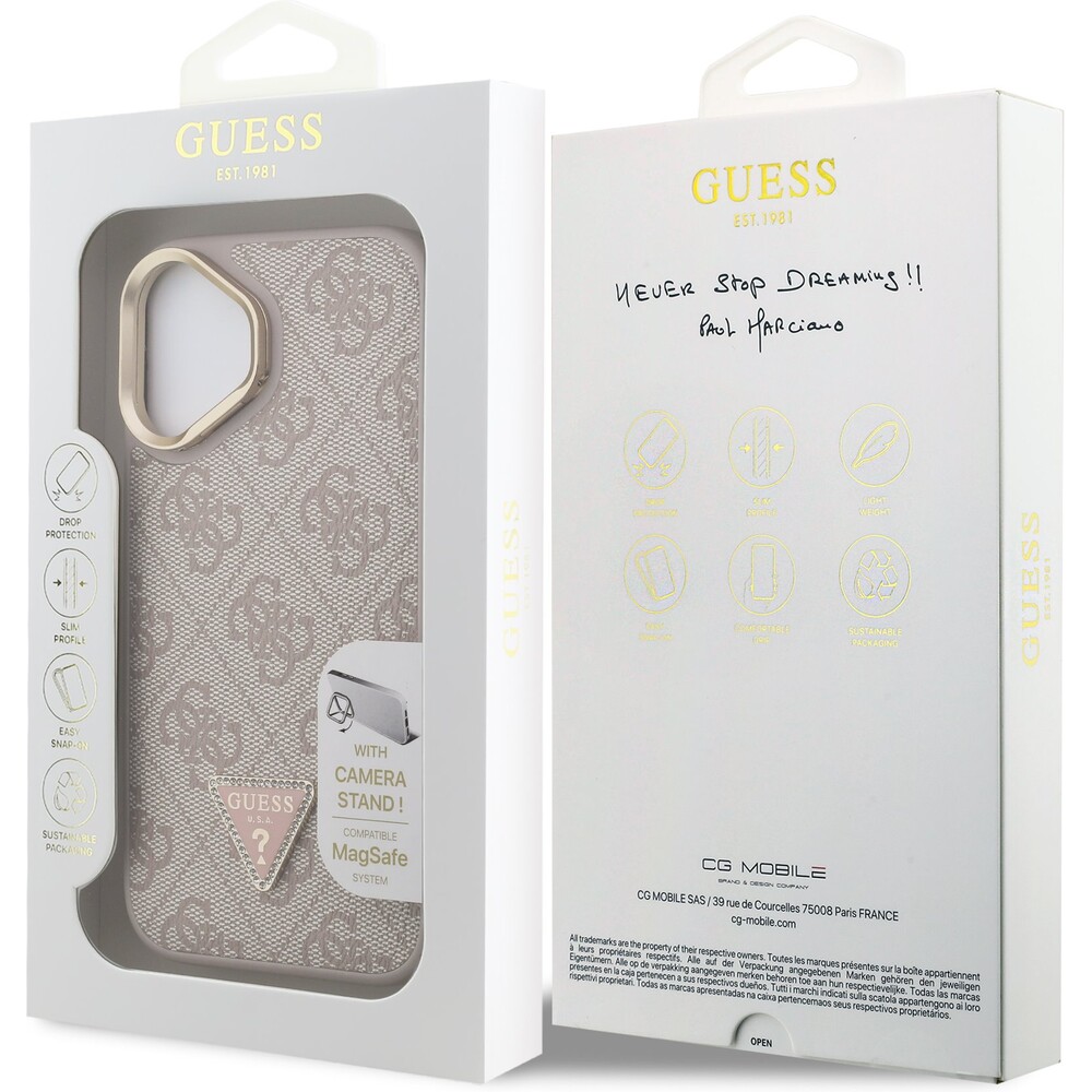 Guess-PU-4G-Strass-Triangle-Logo-Stand-Camera-Frame-MagSafe-kryt-iPhone-16-ruzovy