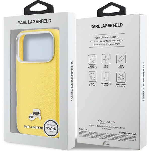 Karl-Lagerfeld-PU-Karl-and-Choupette-Heads-Pins-MagSafe-kryt-iPhone-17-Pro-Max-zluty