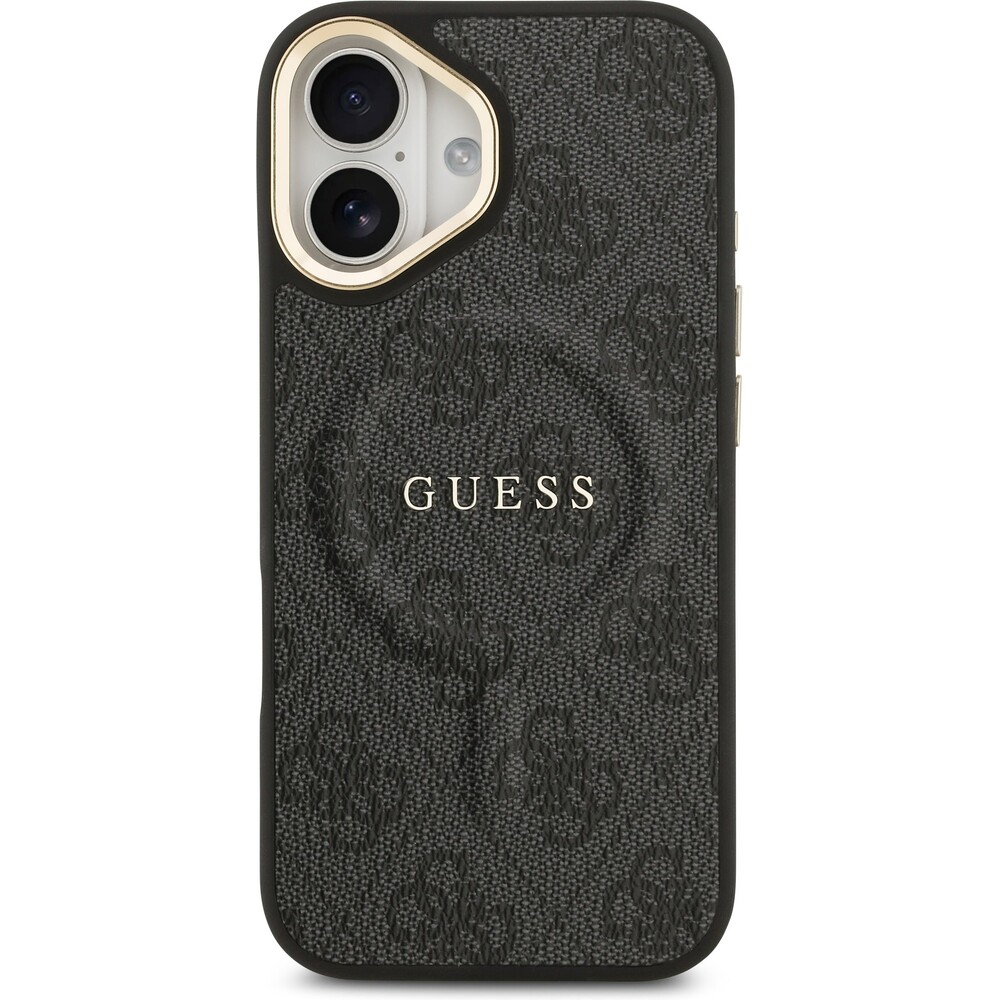 Guess-PU-Leather-4G-Gold-Frame-MagSafe-kryt-iPhone-17-cerny