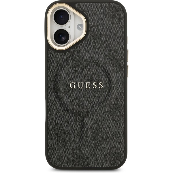 Guess-PU-Leather-4G-Gold-Frame-MagSafe-kryt-iPhone-17-cerny