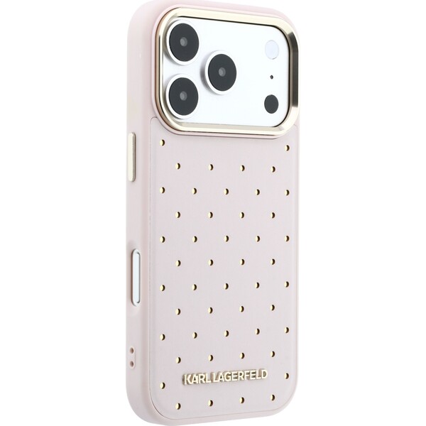 Karl-Lagerfeld-PU-Perforated-Gold-Dots-MagSafe-kryt-iPhone-17-Pro-ruzovy