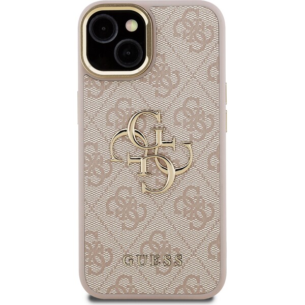 Guess-PU-4G-Metal-Logo-Stand-Camera-Frame-kryt-iPhone-15-ruzovy