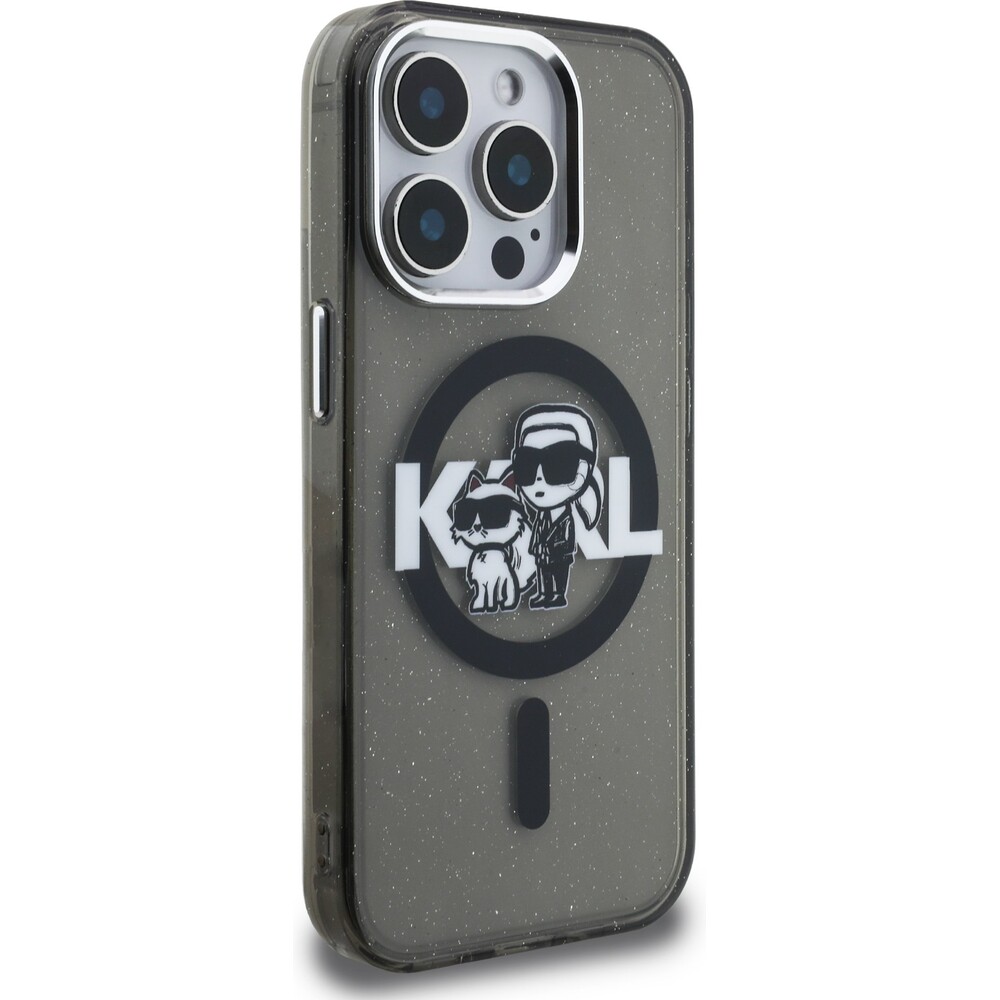 Karl-Lagerfeld-IML-Glitter-Karl-and-Choupette-Sketch-MagSafe-kryt-iPhone-15-Pro-cerny