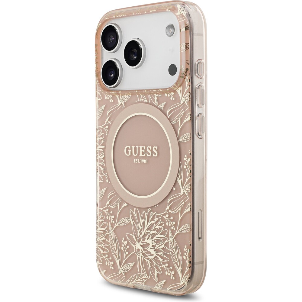 Guess-IML-Flowers-Allover-Strap-MagSafe-kryt-iPhone-17-Pro-ruzovy
