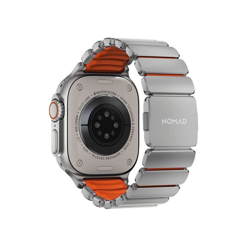 Nomad-Stratos-Band-FKM-reminek-Apple-Watch-45-46-49mm-Natural-Titanium-Ultra-Orange