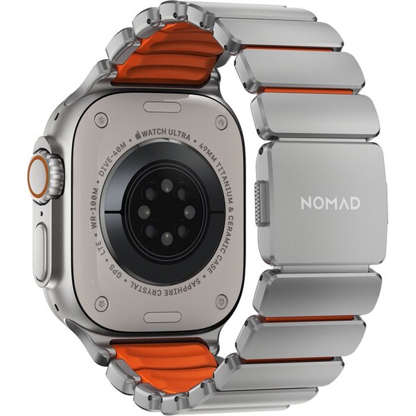 Nomad-Stratos-Band-FKM-reminek-Apple-Watch-45-46-49mm-Natural-Titanium-Ultra-Orange