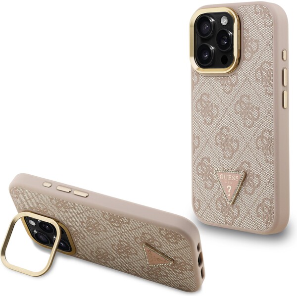 Guess-PU-4G-Strass-Triangle-Logo-Stand-Camera-Frame-MagSafe-kryt-iPhone-16-Pro-ruzovy