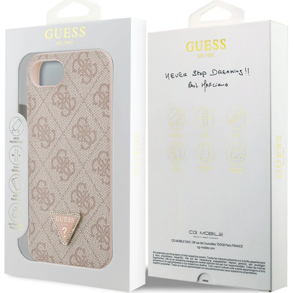 Guess-PU-4G-Strass-Triangle-Metal-Logo-kryt-iPhone-17e-16e-ruzovy