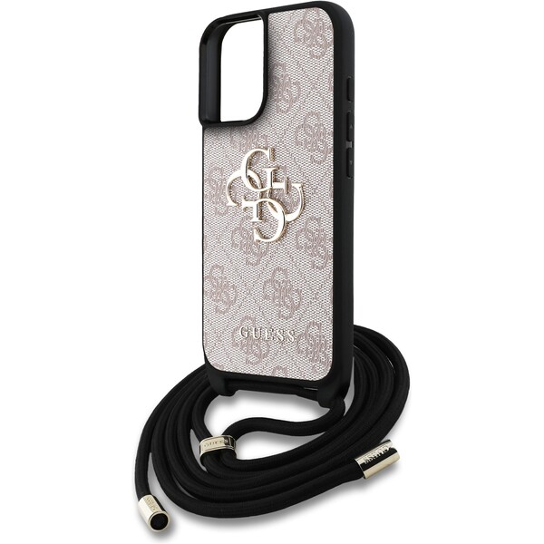 Guess-PU-4G-Metal-Logo-Crossbody-popruh-kryt-iPhone-16-ruzovy