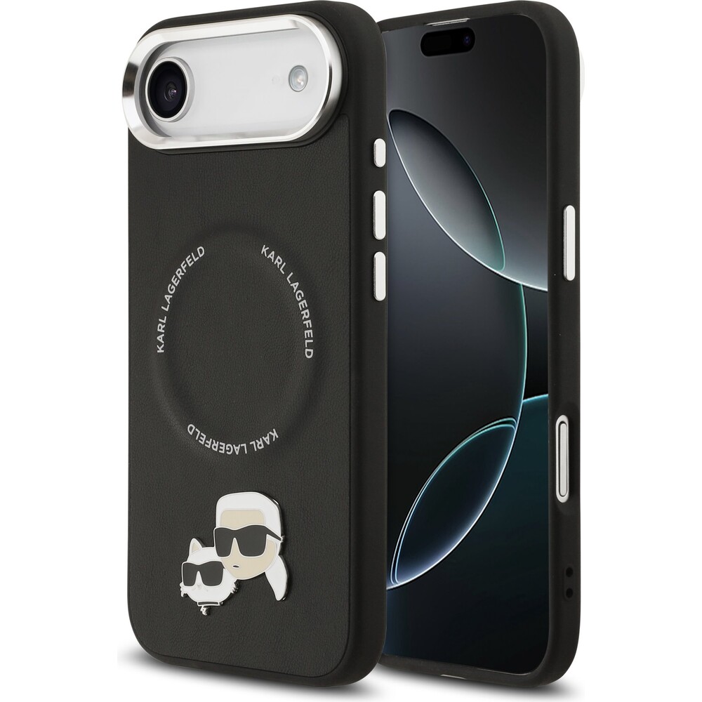 Karl-Lagerfeld-PU-Karl-and-Choupette-Heads-Pins-MagSafe-kryt-iPhone-Air-cerny