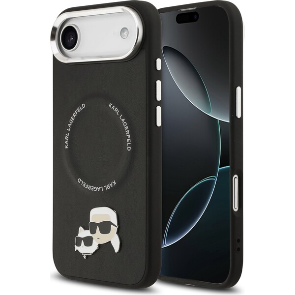 Karl-Lagerfeld-PU-Karl-and-Choupette-Heads-Pins-MagSafe-kryt-iPhone-Air-cerny