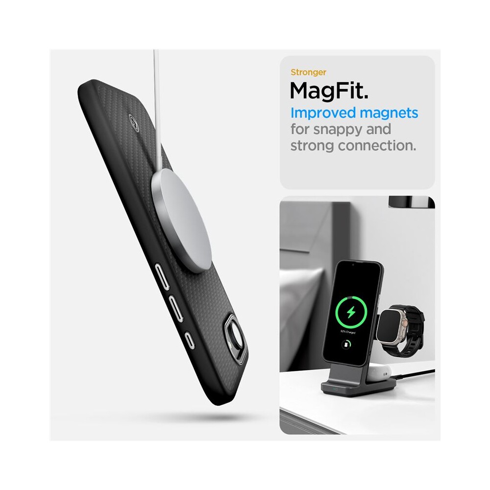 Spigen-Enzo-Aramid-MagSafe-kryt-iPhone-17e-16e-matne-cerny