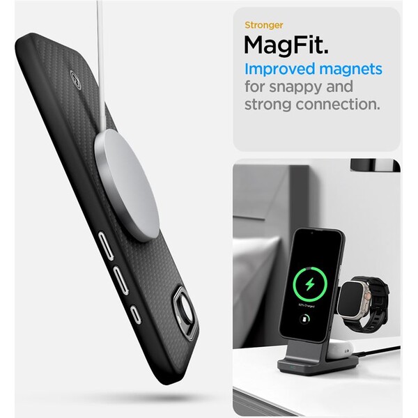 Spigen-Enzo-Aramid-MagSafe-kryt-iPhone-17e-16e-matne-cerny
