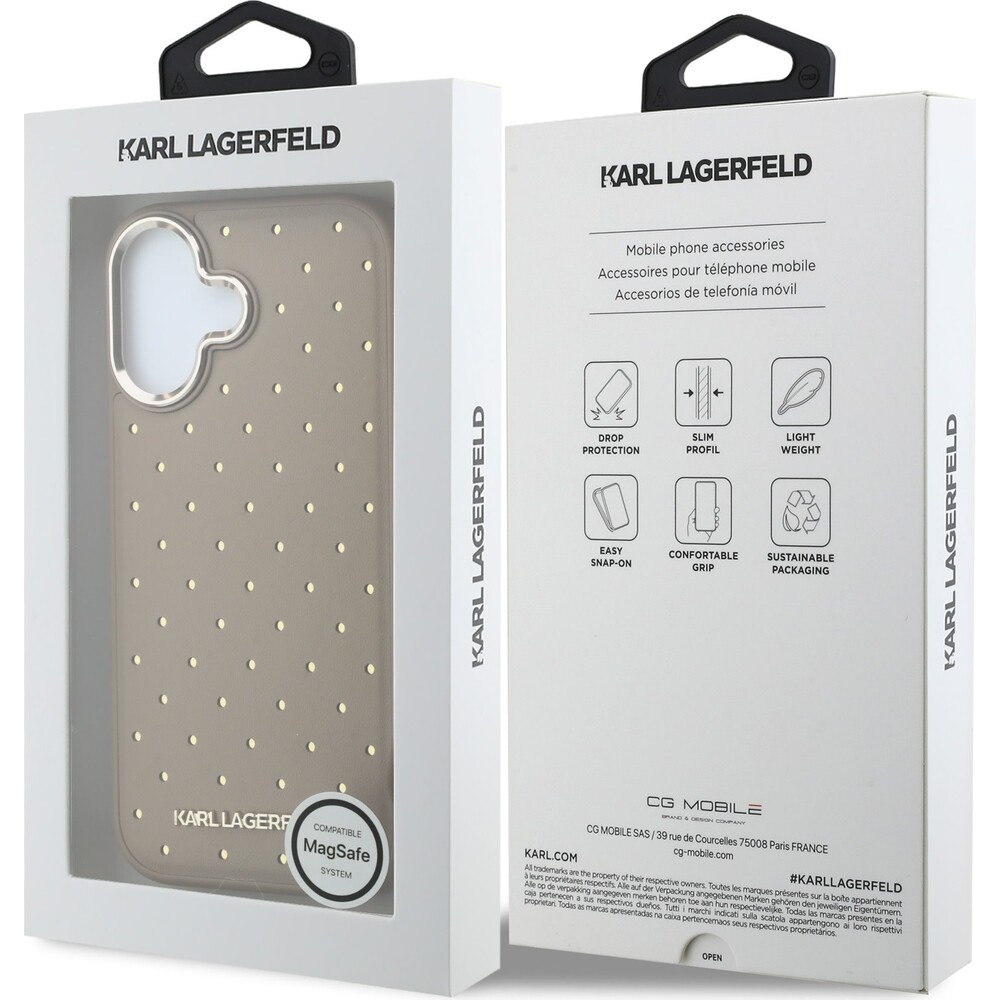 Karl-Lagerfeld-PU-Perforated-Gold-Dots-MagSafe-kryt-iPhone-17-bezovy