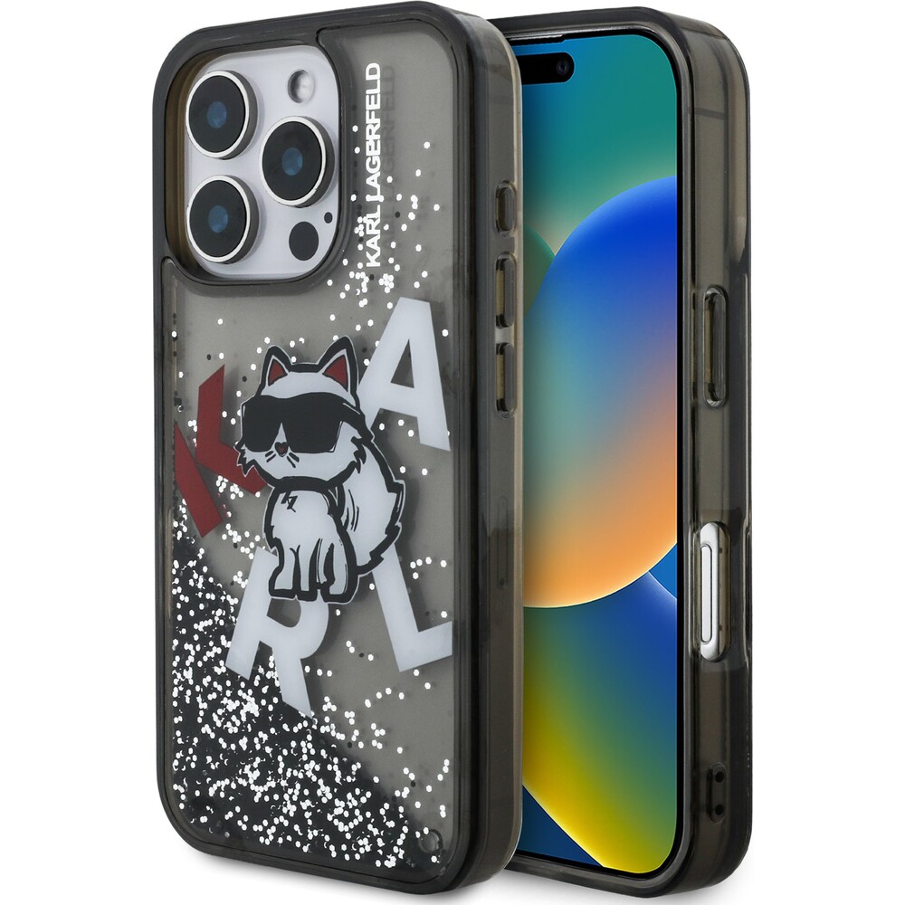 Karl-Lagerfeld-Liquid-Glitter-Scattered-Choupette-kryt-iPhone-16-Pro-Max-cerny