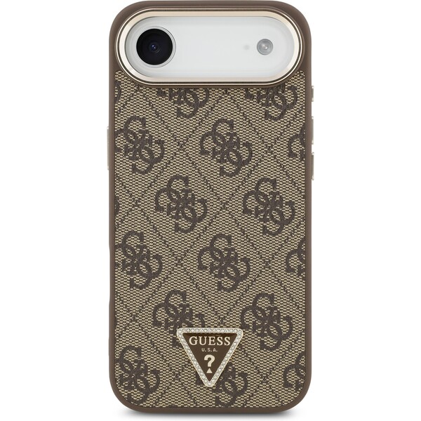 Guess-PU-Leather-4G-Triangle-Logo-Gold-Frame-MagSafe-kryt-iPhone-Air-hnedy