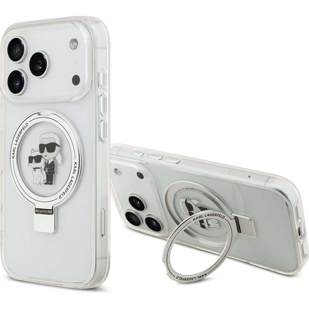 Karl-Lagerfeld-Ringstand-Karl-and-Choupette-MagSafe-kryt-iPhone-17-Pro-bily